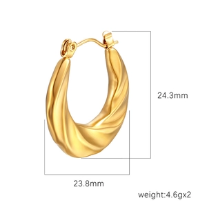 Twisted gold stainless steel hoop earrings for women with detailed size measurements