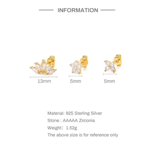 Detail view of 925 sterling silver gold earrings set with AAAAA zirconia stones