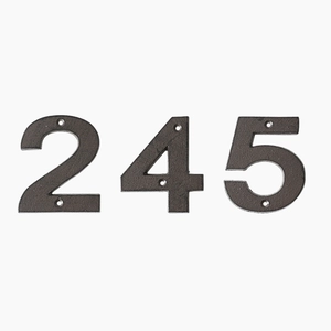 Numeri civici 245 in ghisa stile vintage, finitura bronzo rustico con fori di fissaggio