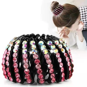 Elastico per capelli a nido d'uccello in velluto nero con strass rosa e colorati