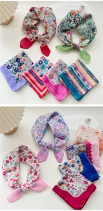 Detailed view of floral cotton linen square scarf with vibrant botanical patterns