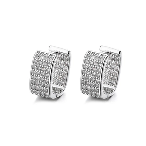 Elegant silver square huggie earrings with shimmering double-sided cubic zirconia inlay