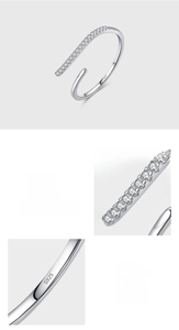 Detailed view of S925 sterling silver ring showing pave setting stones and hallmark stamp