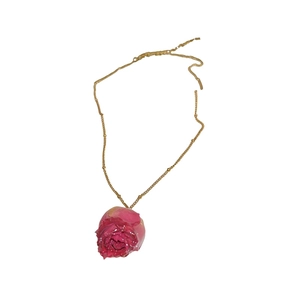 Elegant stainless steel necklace with a real dried pink rose flower pendant for women