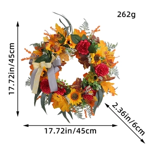 Ghirlanda artificiale del Ringraziamento con girasoli e foglie di acero, 45 cm diametro