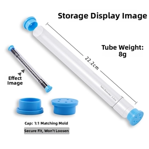 Detailed specs of 22.2cm clear plastic storage tube for spinning pens with dimensions