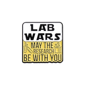Lab Wars science themed metal enamel pin with May the Research be with You quote