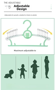 Green adjustable children's hanger with bear decor featuring 7-stage width extension
