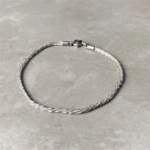 Detailed macro view of silver stainless steel twisted rope chain with secure lobster clasp