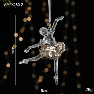 Clear acrylic ballerina ornament with gold glitter details, 14cm x 9cm Christmas decor