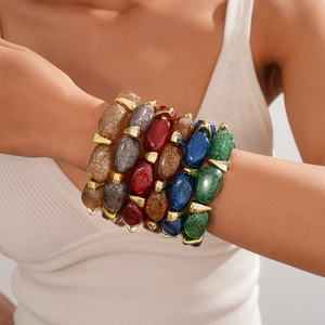 Vintage Acrylic Beaded Bracelet With Glitter Resin Oval Beads And Golden Alloy Accents Fashion Jewelry For Women