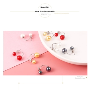 Detailed view of S925 silver U-shaped earring studs with colorful pearl combinations