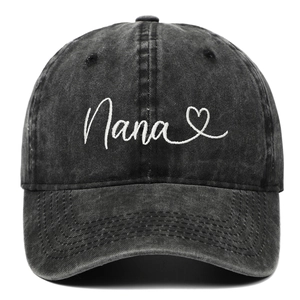 Washed Cotton Baseball Cap Nana Heart Embroidery Vintage Distressed Adjustable Sun Protection Outdoor Hat