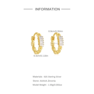 Detail showing S925 sterling silver stamp and dimensions of the gold huggie earrings