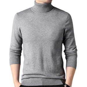 Men's slim fit turtleneck knit sweater in medium grey with premium long sleeve design