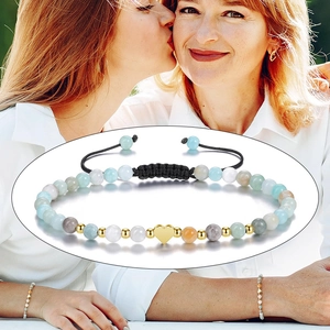 Amazonite stone heart pendant bracelet with colorful natural beads and adjustable cord