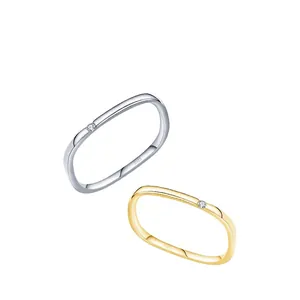 Minimalist S925 sterling silver square rings in gold and silver with single zircon