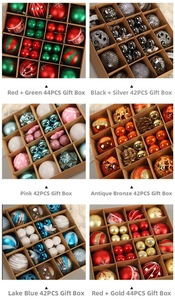 Detail view of assorted Christmas ball ornaments featuring glitter, matte and painted textures