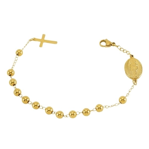 Bracelet religieux en acier inoxydable plaqué or 18 carats avec croix et médaille