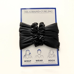Instructional display card showing how to use the black heatless foam hair curling headband