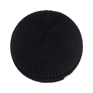 Black ribbed knit docker hat for men, winter warm outdoor thermal skull cap