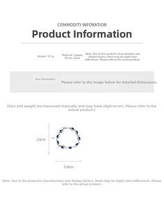 Detail specifications of oval zircon bracelet featuring blue stone with 23cm length