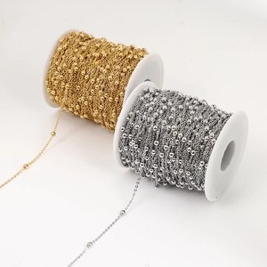 DIY jewelry making supplies, gold and silver stainless steel beaded cross chains in rolls