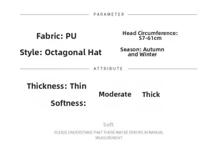Size chart for PU leather octagonal hat with 57-61cm circumference for autumn and winter