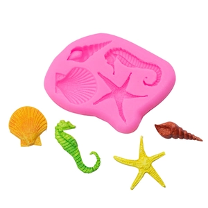 Pink marine-themed silicone mold with starfish and seahorse for DIY fondant and clay