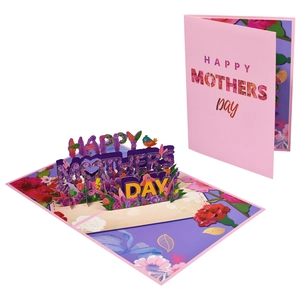 3D pop-up Happy Mother's Day card with pink floral designs and paper-cut bird detail