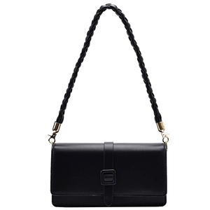 Classic black leather crossbody small square bag for women with golden hardware details