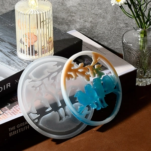 Bird and tree design round silicone resin mold for DIY aromatherapy candle holders