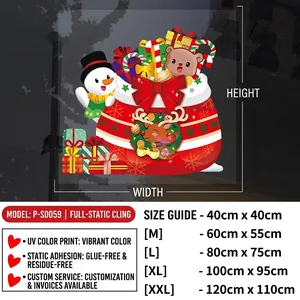 Detailed size chart for Christmas static window stickers with width and height specifications