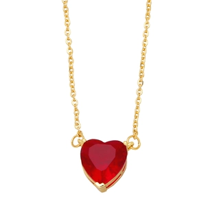 Minimalist gold necklace with a faceted red heart zircon pendant on an elegant O-chain