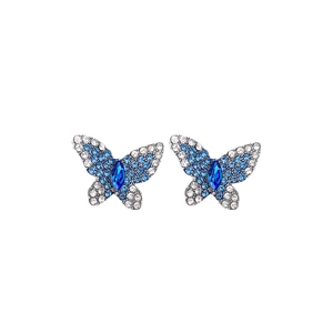 Elegantes pendientes de mariposa con cristales azules degradados y plata