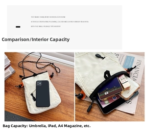 Compact canvas crossbody bag detail showing internal storage capacity for daily essentials