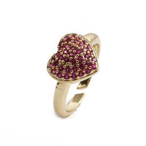 Heart Shape Ring Copper Micro Paved Cubic Zirconia Colorful Adjustable Open Finger Jewelry For Women