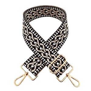 Adjustable 5cm wide colorful jacquard woven bag strap with ethnic black and white patterns
