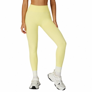 Legging de yoga jaune sans couture à taille haute pour femmes, idéal pour le fitness