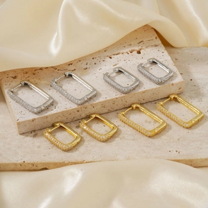 Orecchini A Cerchio Rettangolari Geometrici Rame Zirconia Gioielli Chic Minimalisti Per Donne