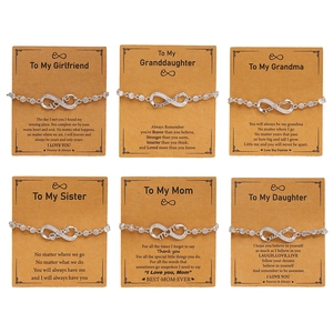 6-piece infinity charm bracelet set with personalized message cards for family members
