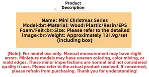 Material and weight details for miniature dollhouse Christmas scene model kit