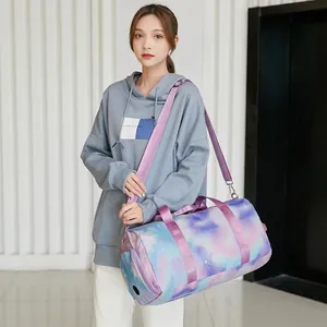 Sac De Voyage Femme Sac De Sport Polyester Imperméable Avec Compartiment À Chaussures Fitness Imprimé Marbre Grande Capacité