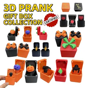 Scatola Sorpresa Novità Stampata In 3D Giocattolo Scherzo Con Molla Halloween Zucca Teschio Albero Di Natale Cuore Rosa Regalo