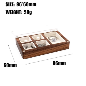 Mini black walnut jewelry box with transparent lid for rings and necklaces, 96x60mm size