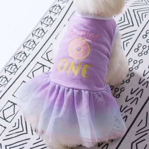 Dog dress with three-layer purple gradient mesh tulle and sweet donut print pattern