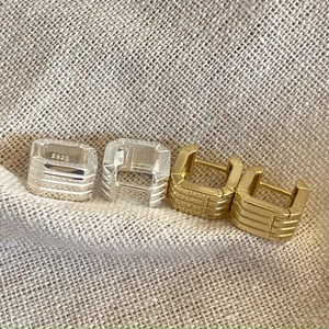Square textured 925 sterling silver hoop earrings in silver and gold finishes