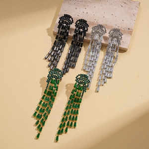 Elegant jellyfish tassel drop earrings with sparkling zircon gemstones in three colors