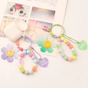 DIY colorful acrylic sunflower keychain set with heart charms and bead chains for bag decor