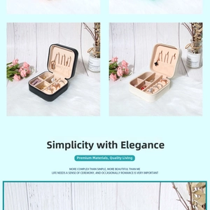 Internal details of two portable PU leather jewelry boxes with zipper and multiple slots